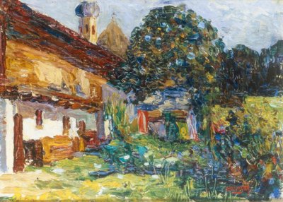 Kochel – Farmhouse with Church by Wassily Kandinsky